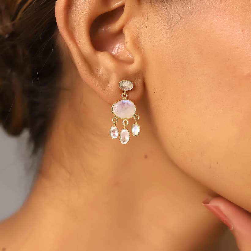 pendientes mineral gotas plata