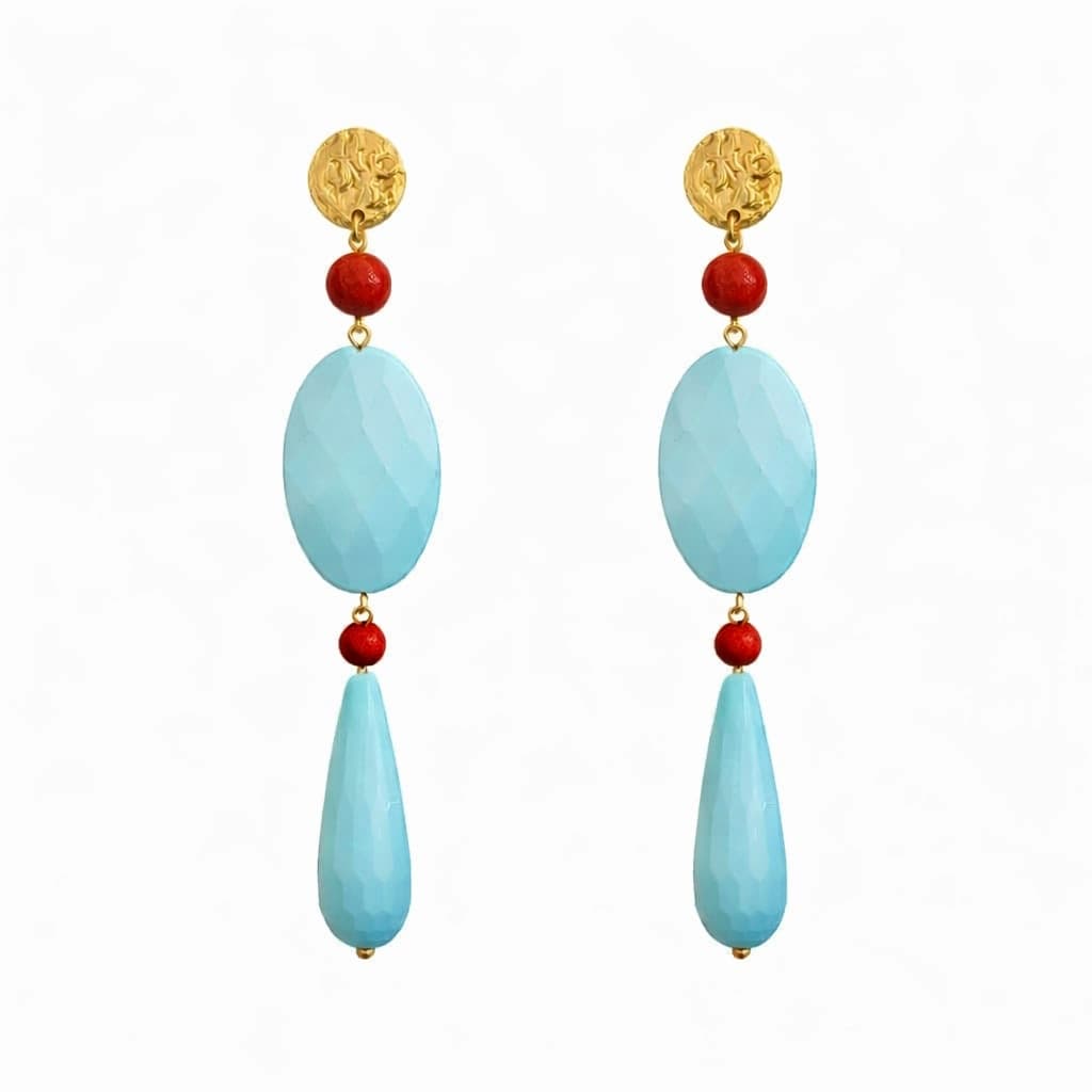 pendientes flamenca turquesas y rojo