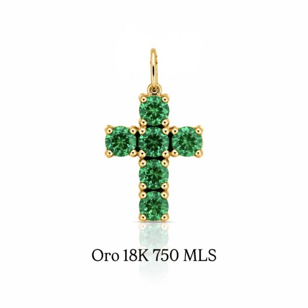 Colgante Cruz mini Esmeralda ORO 18K Edición Limitada