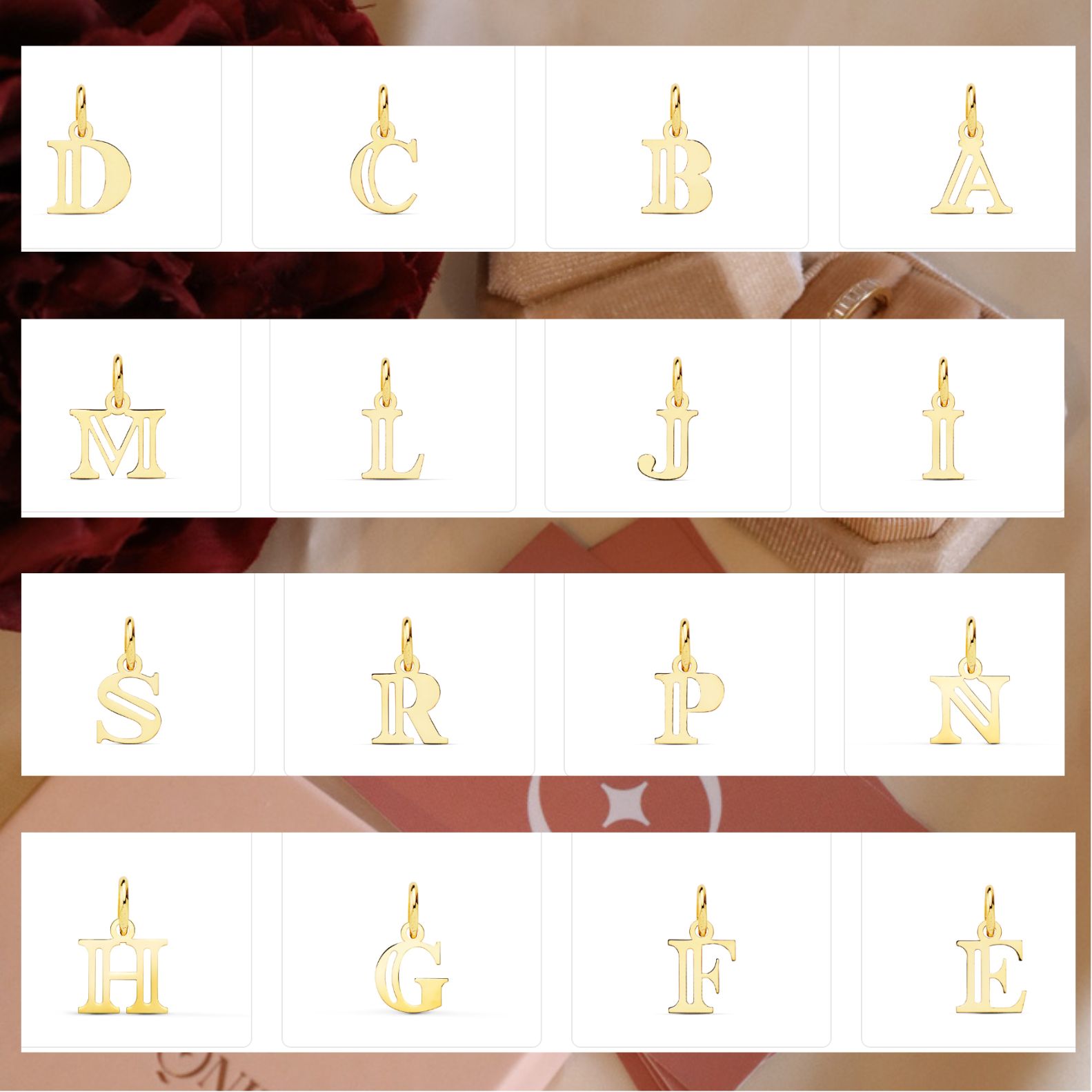 colgante letra serif oro