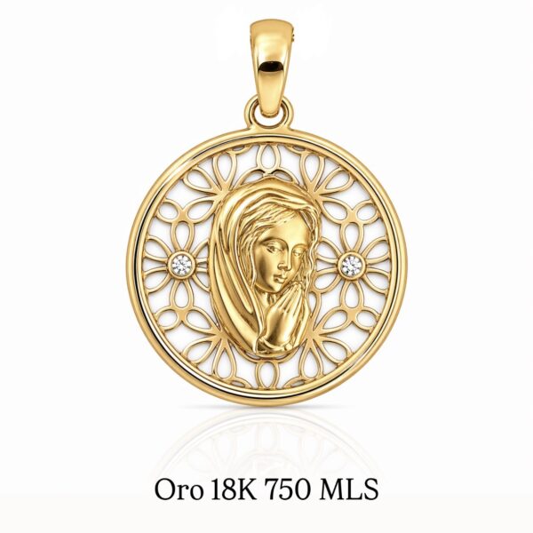 Colgante Virgen Niña Flores ORO 18K Edición Limitada