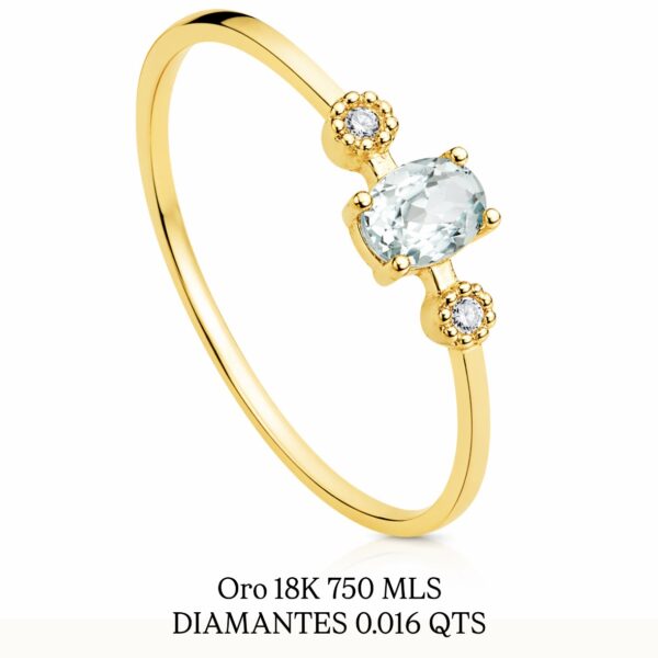 Anillo Agua Marina & Diamantes ORO 18K