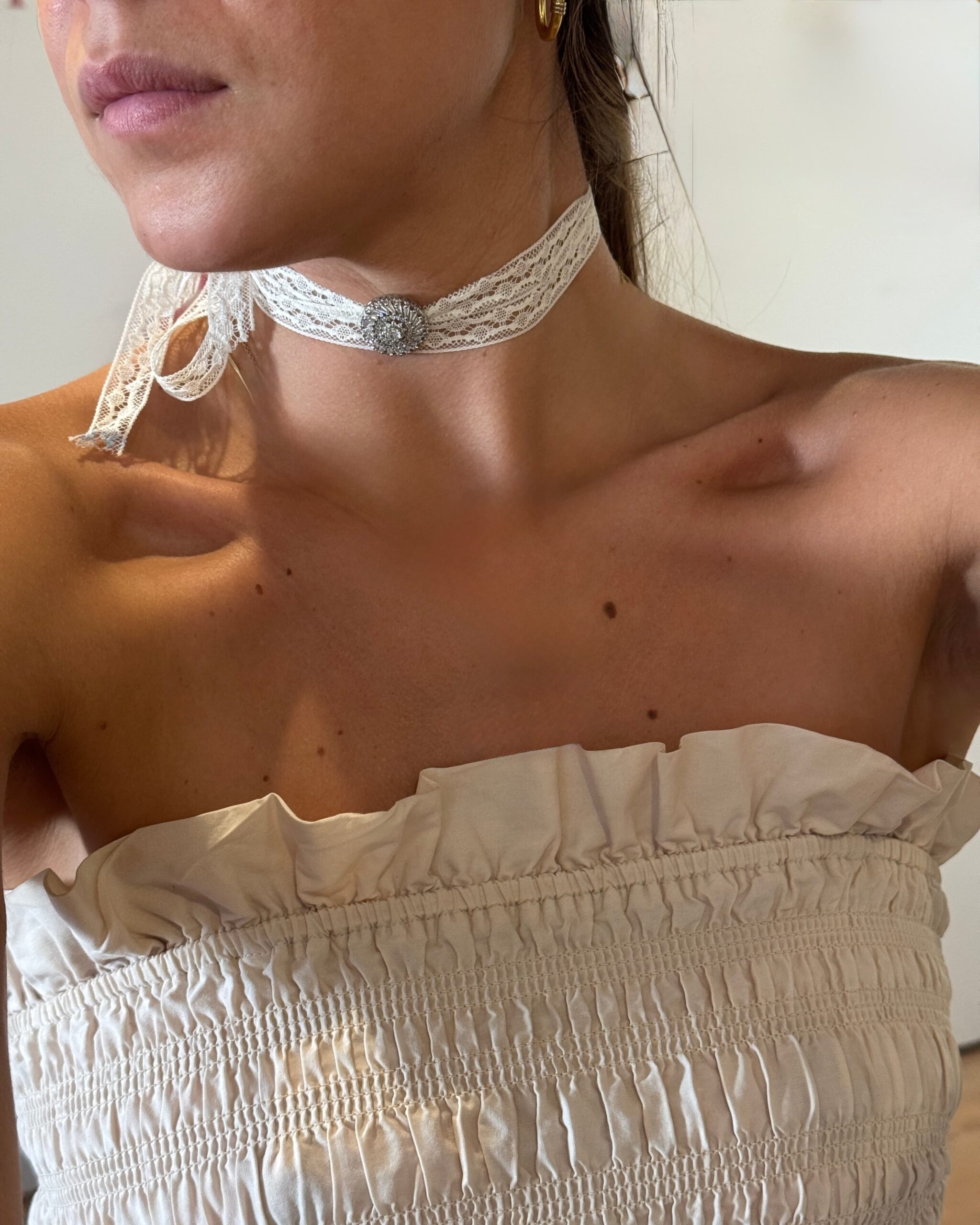 choker novia encaje broche plata