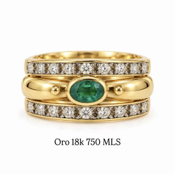 Anillo Vintage Esmeralda Triple Montura