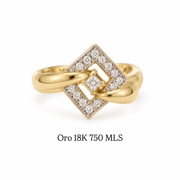 Anillo Vintage Diamantes Geométrico Art Déco